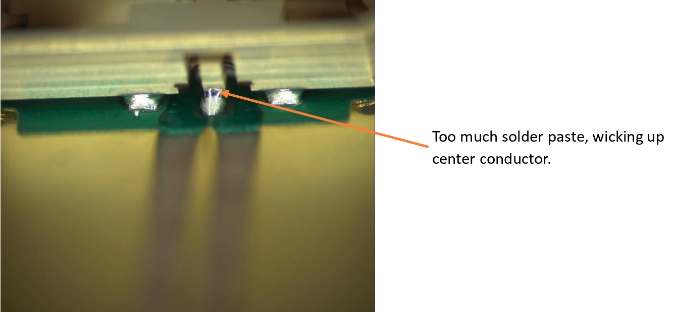 Figure 10 - Too much solder paste, wicking up center conductor